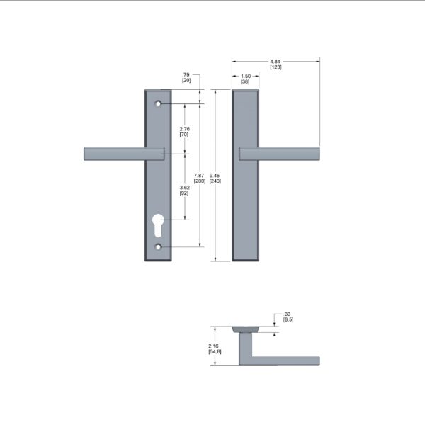 56005503 Rockwell 56 series Contemporary Privacy Multipoint Door Handle Set With 7.874″ CTC Screwholes in Brushed Nickel Finish - Image 3
