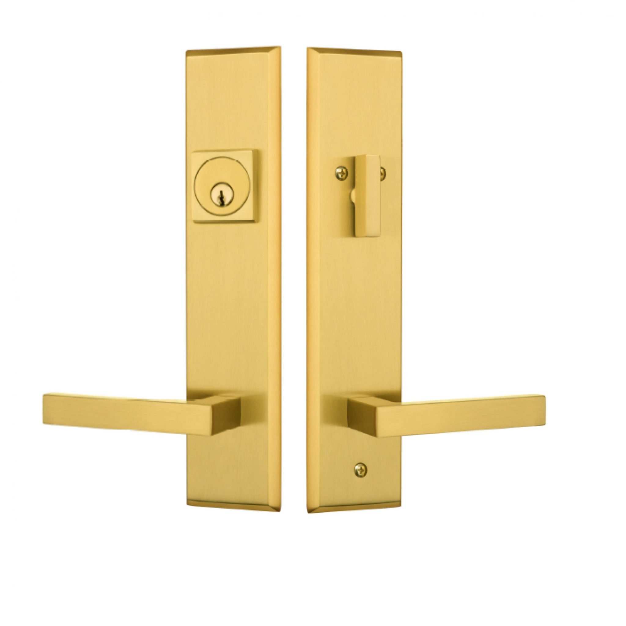 rockwell times sqaure door handlein brushed brass