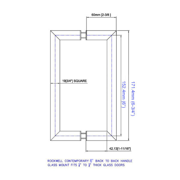 SDHQ6PS 6″ SQUARE BACK TO BACK PULL IN POLISHED CHROME FINISH FOR HEAVY GLASS FRAMELESS SHOWER DOORS - Image 4